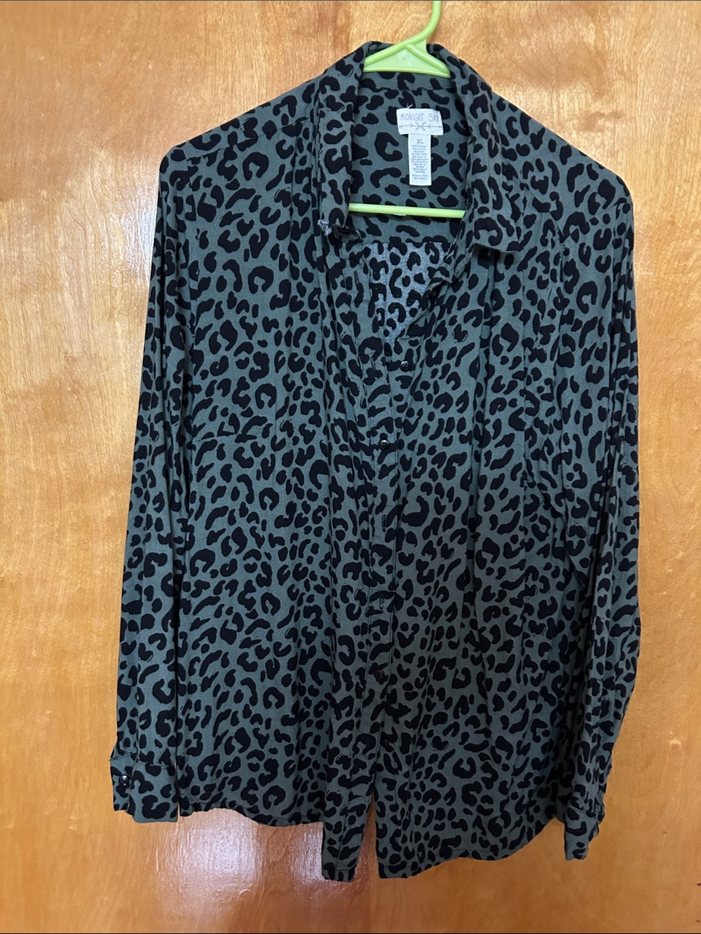 Midnight Sky Leopard Print Button-Front Blouse in Olive Green and Black